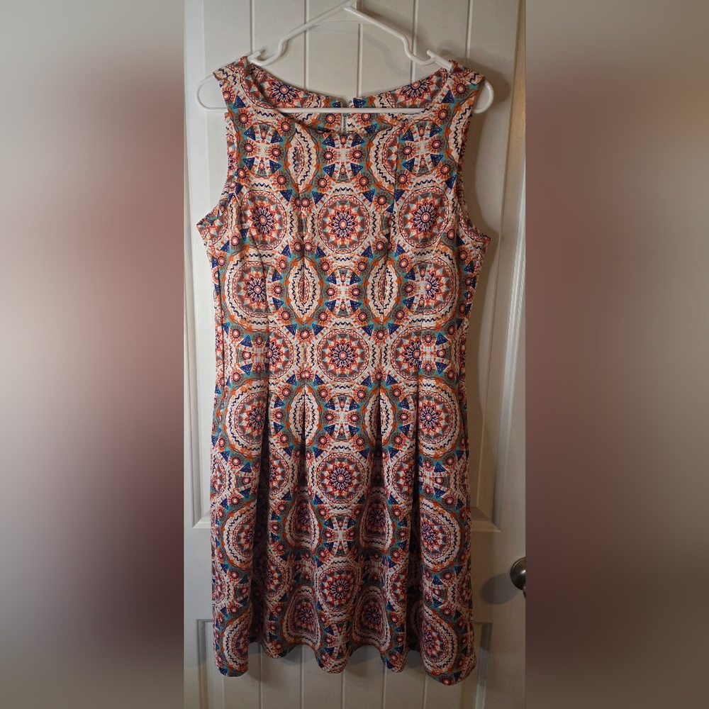 Julian Taylor fit and flare sleeveless Mosaic Print A-Line Dress in Multicolor M